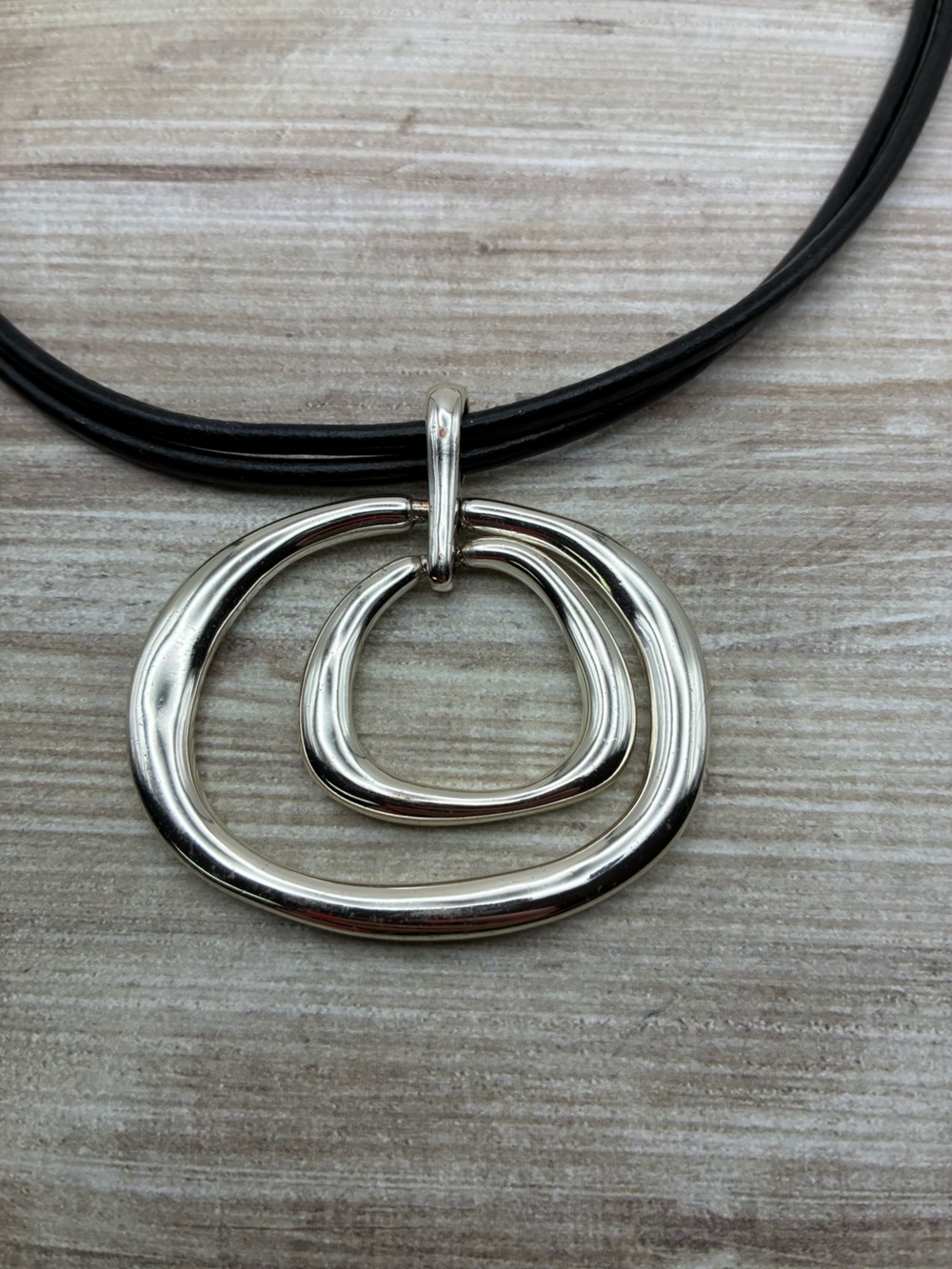 Chicos Silver-Tone Interlocking Pendant Necklace - Black Cord